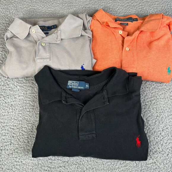 Lot of 3 Ralph Lauren Polo Shirt Men Extra Large Solid Short Sleeve Pony Golf - Picture 1 of 8